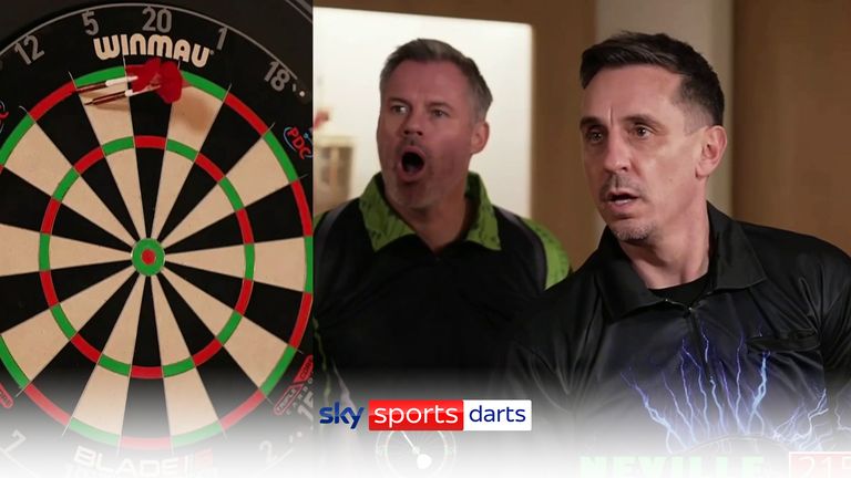 Gary ‘The Treble’ Neville takes on Jamie ‘Istanbullseye’ Carragher at darts! | Video | Watch TV Show Gary ‘The Treble’ Neville takes on Jamie ‘Istanbullseye’ Carragher at darts! | Video | Watch TV Show
