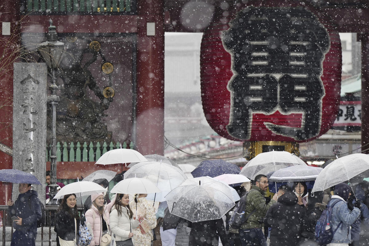Heavy snow hits Tokyo area, halting trains and grounding more than 100 flights Heavy snow hits Tokyo area, halting trains and grounding more than 100 flights