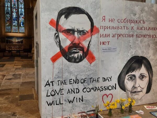 Navalny tributes left at cell replica installation