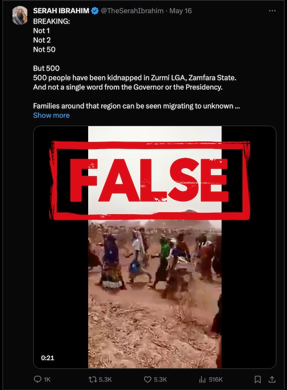 Post falsely claims old video shows Nigerians fleeing kidnapping gangs
