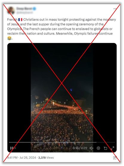 Video does not show Christian demonstration after Olympic opening ceremony