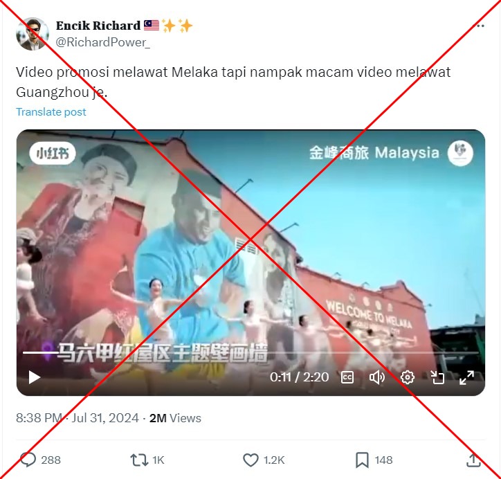 Post misrepresent Chinese broadcaster’s video as ‘official Malaysia tourism promo’