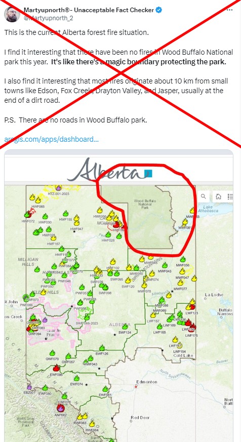 Posts falsely claim Alberta wildfires stop at national park Posts falsely claim Alberta wildfires stop at national park