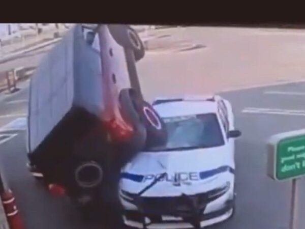 Watch This Stolen Ford Bronco Drive Straight Over a Police Car