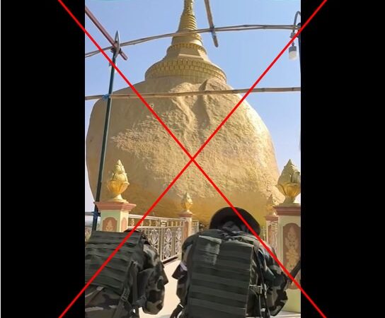 Clip shows Burmese resistance fighters praying at replica pagoda, not ‘arriving at Golden Rock shrine’