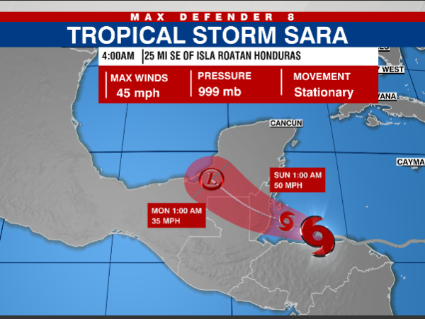 Tropical Storm Sara nearly stationary, dumping heavy rainfall over central America