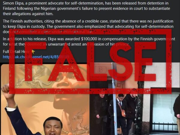 Claim that Finland released Nigerian separatist from detention is false