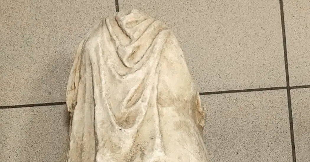 An Ancient Headless Statue Is Found Amid Trash in Greece An Ancient Headless Statue Is Found Amid Trash in Greece
