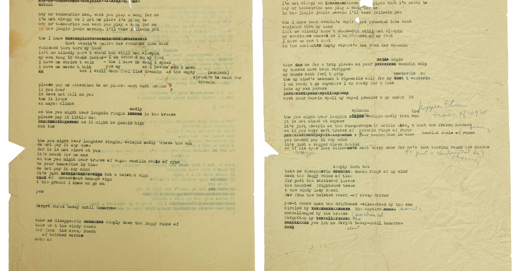 Bob Dylan’s Draft of Lyrics, Once Tossed in Trash, Sells for 0,000 Bob Dylan’s Draft of Lyrics, Once Tossed in Trash, Sells for 0,000