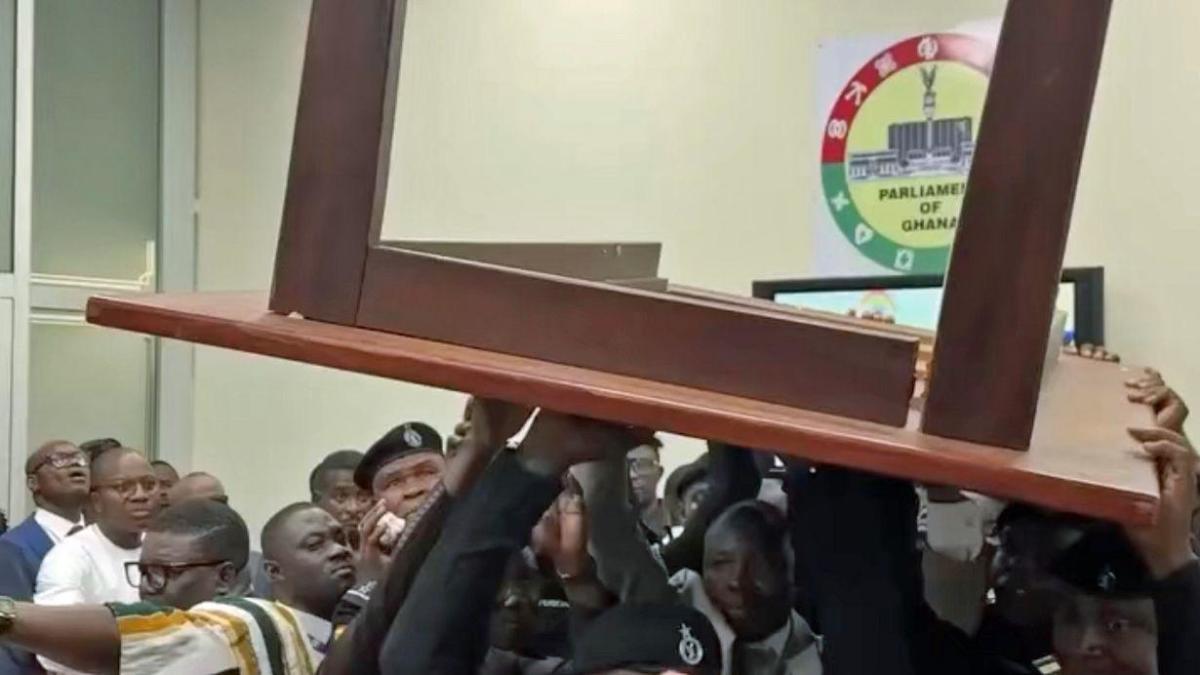 Ghanaian MPs clash in parliament, destroying furniture Ghanaian MPs clash in parliament, destroying furniture